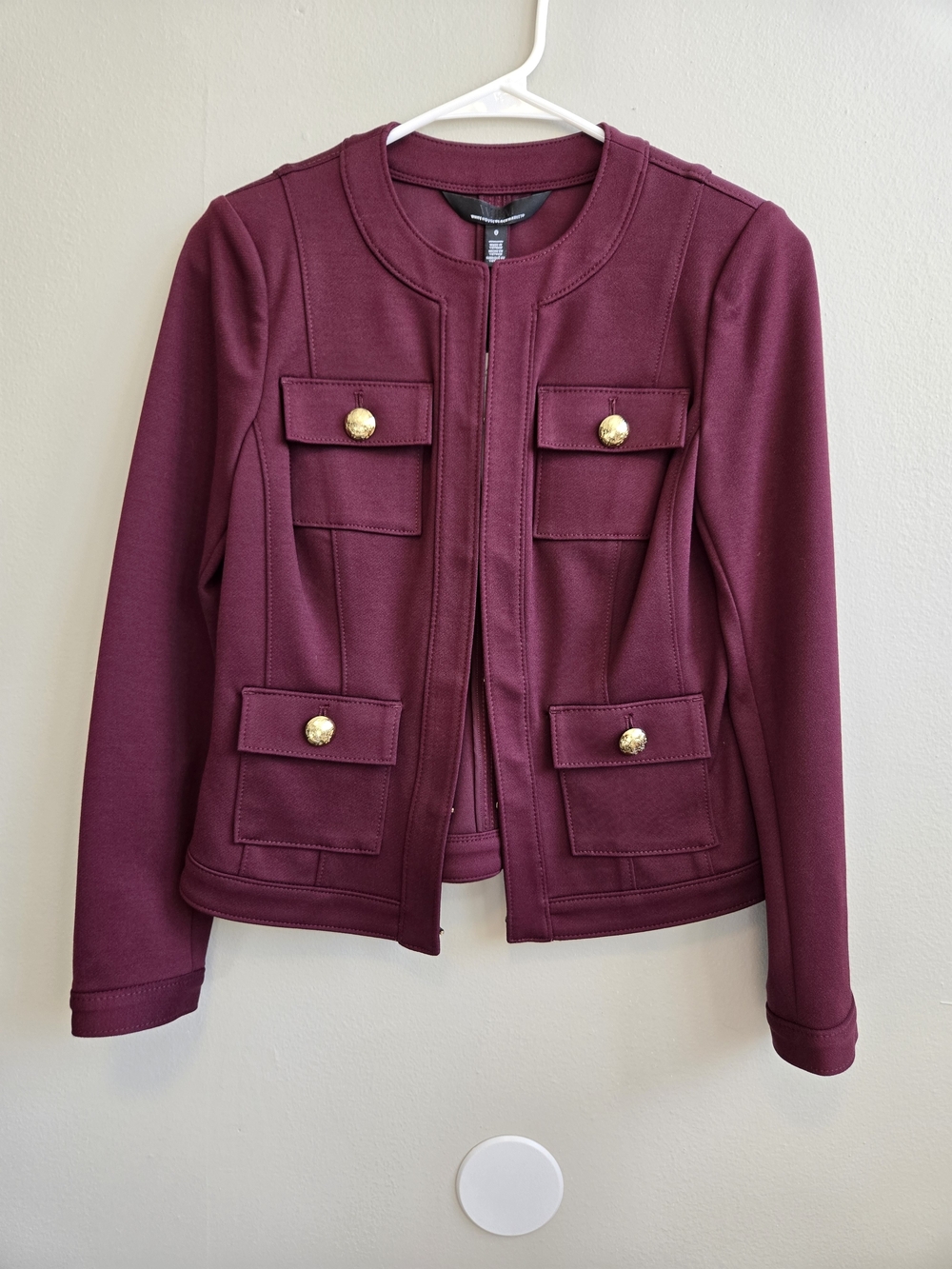 *EUC* WHBM  Market Burgundy Gold-Button Stylist Blazer, Sz 0